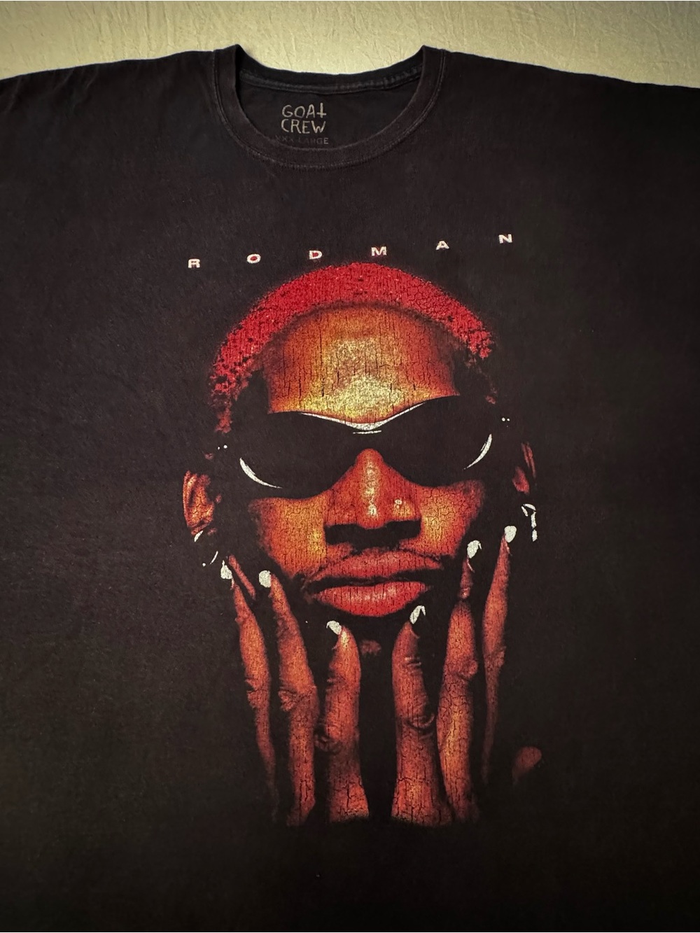 RARE! Dennis RODMAN Goat Crew T-Shirt Size 3XL Big Face Nails Black Fade XXXL